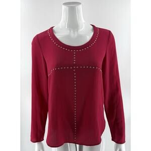 Michael Kors Red Gold Studded Womens Top Size Small Long Sleeve Blouse